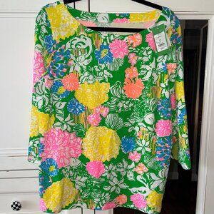 NWT Lilly Pulitzer Juline Hibiscus Stroll Size XL 3/4 Sleeve  Boatneck Top Shirt